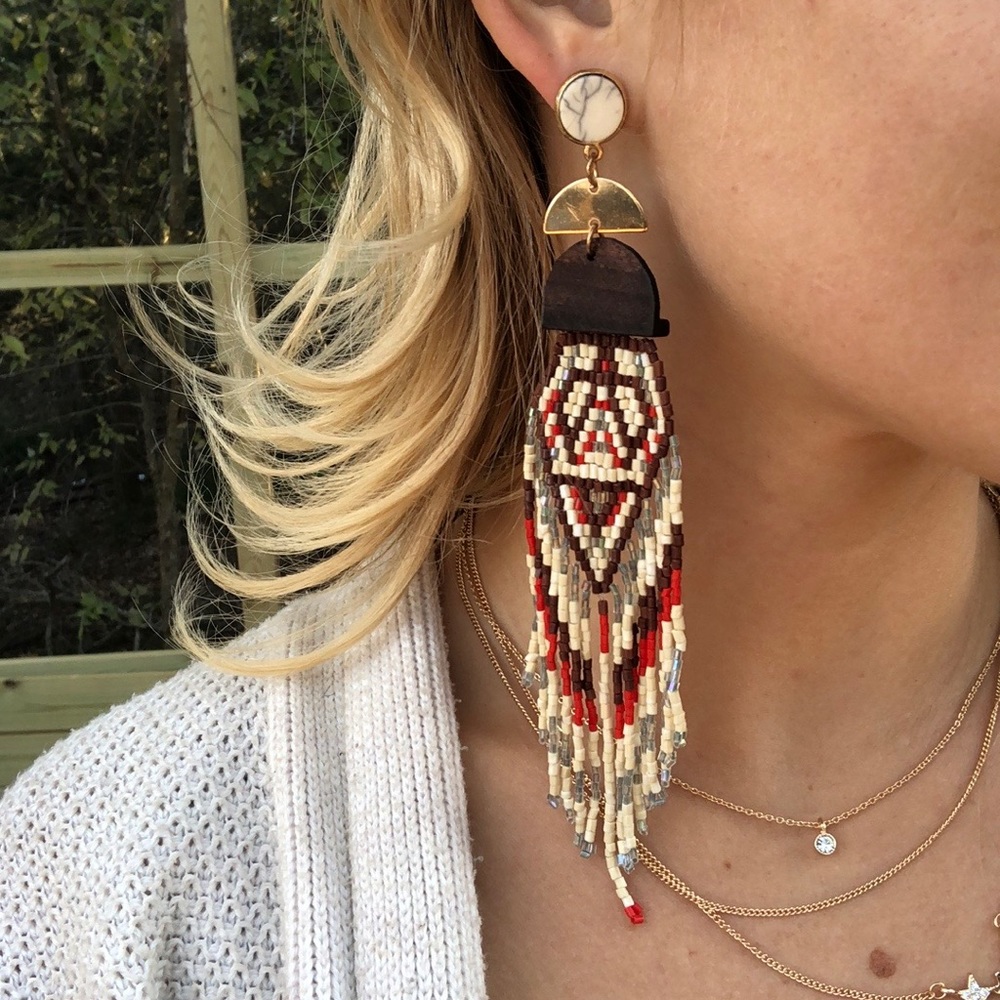 Southwestern Artisan Beaded Tassel Earrings! - Picture 4 of 4
